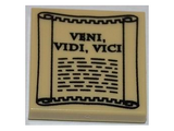 Tan Tile 2 x 2 with Groove with 'VENI, VIDI, VICI' on Scroll Pattern
