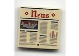 Tan Tile 2 x 2 with Newspaper 'News' Pattern