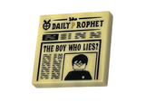 Tan Tile 2 x 2 with Newspaper 'The DAILY PROPHET' and 'THE BOY WHO LIES?' Pattern