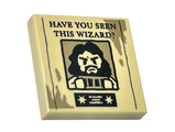 Tan Tile 2 x 2 with Black 'HAVE YOU SEEN THIS WIZARD?' and Sirius Black Minifigure on Wanted Poster with Dark Tan Dirt Marks Pattern