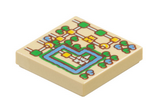 Tan Tile 2 x 2 with Super Mario World Map with Castle and Moat Pattern