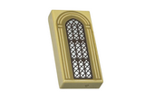 Tan Tile 1 x 2 with Silver Arched Window with Dark Brown Lattice and Dark Tan Arches Pattern