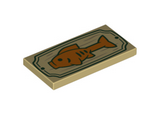 Tan Tile 2 x 4 with Orange Fish on Wood Sign with Dark Green Border Pattern