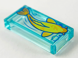 Trans-Light Blue Tile 1 x 2 with Bright Light Orange Koi Fish Facing Left Pattern