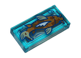Trans-Light Blue Tile 1 x 2 with Groove with Dark Orange Koi Fish with Reddish Brown Spots Pattern