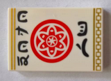 White Tile 2 x 3 with Red Circle with Petals and Inner Circle, Ninjago Logogram 'DOJO WU' and Gold Border Pattern