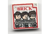 White Tile 2 x 2 with 'BRICK' and 'GHOSTBUSTERS' Pattern