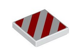 White Tile 2 x 2 with Red Danger Stripes Pattern