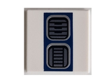 White Tile 2 x 2 with Dark Silver SW R2-D2 Astromech Droid Vents on Dark Blue Rectangle Pattern