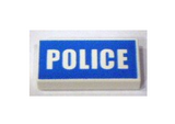 White Tile 1 x 2 with Groove with White 'POLICE' on Blue Background Pattern (Printed)
