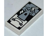 White Tile 1 x 2 with Groove with Tarot Tower Card Pattern