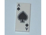 White Tile 1 x 2 with Groove with Playing Card Ace of Spades Pattern