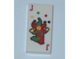 White Tile 1 x 2 with Groove with Playing Card Joker Pattern