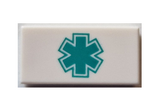 White Tile 1 x 2 with Groove with Dark Turquoise EMT Star of Life Pattern