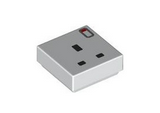 White Tile 1 x 1 with 3 Black Rectangles (United Kingdom 3 Pin Power Socket) and Red Switch Pattern