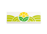 White Tile 2 x 6 with Bright Green and Lime Hills and Yellow Sun Pattern