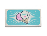 White Tile 2 x 4 with 2 Ice Cream Cones on Medium Azure Background and Stars Pattern