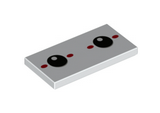White Tile 2 x 4 with Black Eyes and 4 Red Ovals Pattern