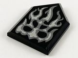 Black Tile, Modified 2 x 3 Pentagonal with Silver Flame Pattern