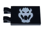 Black Tile, Modified 2 x 3 with 2 Clips with White Bowser Head Pattern