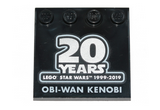 Black Tile, Modified 4 x 4 with Studs on Edge with SW '20 YEARS LEGO STAR WARS 1999-2019' and 'OBI-WAN KENOBI' Pattern