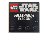 Black Tile, Modified 4 x 4 with Studs on Edge with LEGO Star Wars Logo and White 'MILLENNIUM FALCON' Pattern