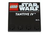 Black Tile, Modified 4 x 4 with Studs on Edge with LEGO Star Wars Logo and White 'TANTIVE IV' Pattern