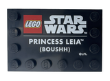 Black Tile, Modified 4 x 6 with Studs on Edges with LEGO Star Wars Logo and White 'PRINCESS LEIA (BOUSHH)' Pattern