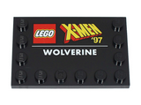 Black Tile, Modified 4 x 6 with Studs on Edges with LEGO X-MEN '97 Logo and White 'WOLVERINE' Pattern
