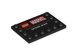 Black Tile, Modified 4 x 6 with Studs on Edges with LEGO Marvel Logo and 'SPIDER-MAN' Pattern