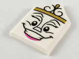 White Tile, Modified 2 x 3 Pentagonal with Gold Crown, Female Face and Dark Pink Bottom Lip Pattern