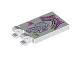 White Tile, Modified 2 x 3 with 2 Open O Clips with Dark Purple Drawing of Gabby and Kittens, Dark Pink, Lavender and Lime Rainbow with Cat Ears Painting and Paint Splotches Pattern