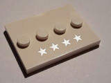 White Tile, Modified 3 x 4 with 4 Studs in Center with 4 Silver Stars Pattern