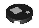 Black Tile, Round 2 x 2 with Bottom Stud Holder with 2 White Squares Pattern (BrickHeadz WALL-E Eye)