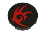 Black Tile, Round 2 x 2 with Bottom Stud Holder with Red Shadow the Hedgehog Logo Pattern