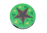 Bright Green Tile, Round 2 x 2 with Bottom Stud Holder with Dark Brown and Reddish Brown Star Shaped Crevice, Green and Lime Triangles Pattern (Animal Crossing Fossil Dig Spot)