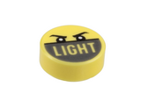 Bright Light Yellow Tile, Round 1 x 1 with Angry Eyes and 'LIGHT' on Silver Background Pattern