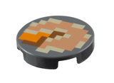Dark Bluish Gray Tile, Round 2 x 2 with Bottom Stud Holder with Pixelated Tan, Nougat, Orange, and Dark Orange Pattern (Minecraft Pumpkin Pie)