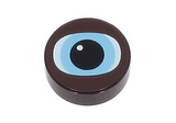 Dark Brown Tile, Round 1 x 1 with White and Bright Light Blue Chewbacca Eye with Black Pupil Pattern