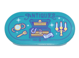 Dark Turquoise Tile, Round 2 x 4 Oval with Gold Treasure Chest, Watch, Fork, and Candelabra, White Sparkles and 'STORE' Banner and Dark Purple 'ANTIQUES' Pattern