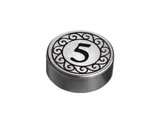 Flat Silver Tile, Round 1 x 1 with Black Number 5 Coin Pattern