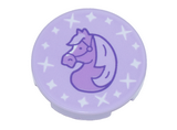 Lavender Tile, Round 2 x 2 with Bottom Stud Holder with Medium Lavendar Horse Profile and White Sparkles / Stars Pattern
