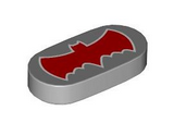 Light Bluish Gray Tile, Round 1 x 2 Oval with Red Bat Batman Logo Pattern