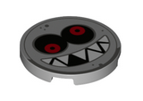 Light Bluish Gray Tile, Round 3 x 3 with Black and Red Eyes and White Teeth Pattern (Grrrol Face)