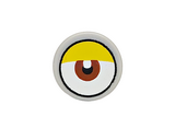 Light Bluish Gray Tile, Round 1 x 1 with White Eye with Centered Reddish Brown Iris and Partially Closed Curved Yellow Eyelid Pattern