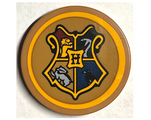 Medium Nougat Tile, Round 3 x 3 with Hogwarts Coat of Arms Crest with Bright Light Orange Border Pattern (Sticker) - Set 76399