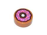 Medium Nougat Tile, Round 1 x 1 with Donut / Doughnut with Dark Pink Frosting and Sprinkles Pattern