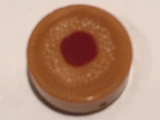 Medium Nougat Tile, Round 1 x 1 with Dark Orange Circle, White Spots and Dark Red Spot Pattern