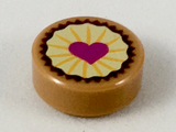 Medium Nougat Tile, Round 1 x 1 with Pastry, Magenta Heart on Bright Light Yellow Icing Pattern