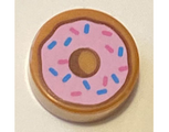 Medium Nougat Tile, Round 1 x 1 with Donut / Doughnut with Bright Pink Frosting and Dark Azure and Dark Pink Sprinkles Pattern